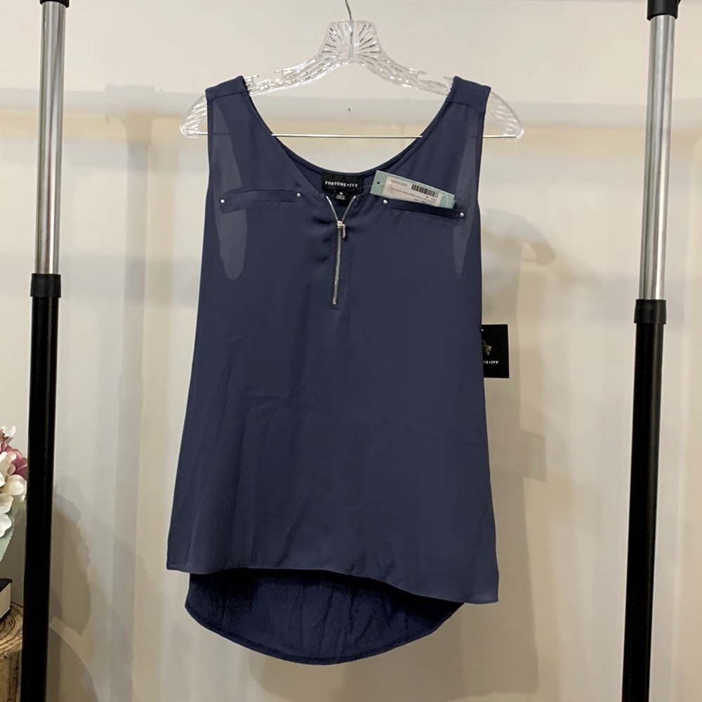 Fortune + Ivy Lighton Zip Detail Mixed Material Blouse